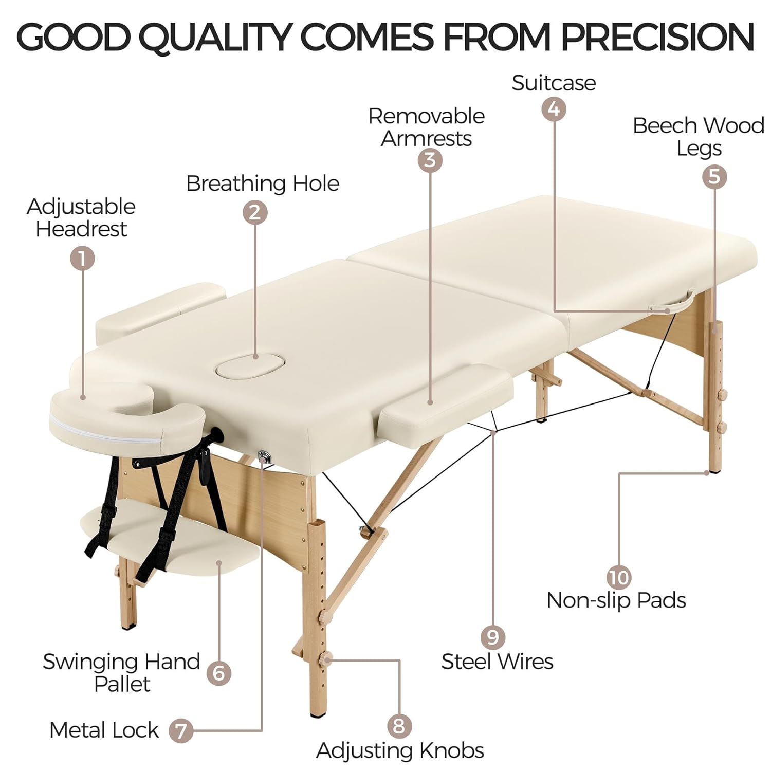 Yaheetech Massage Table Portable Lash Beds Spa Bed Massage Couch Foldable Spa Tables Adjustable 2 Fold with Non-Woven Bag 24 inch, Black wourant