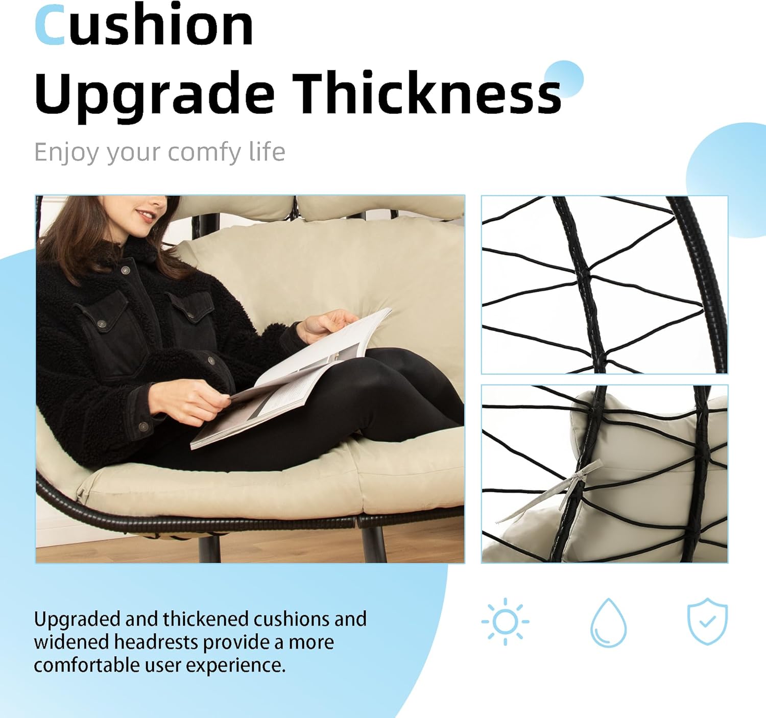 Double Egg Chair Hammock Swing Chair Foldable Hanging Loveseat UV Resistant Cushions wourant