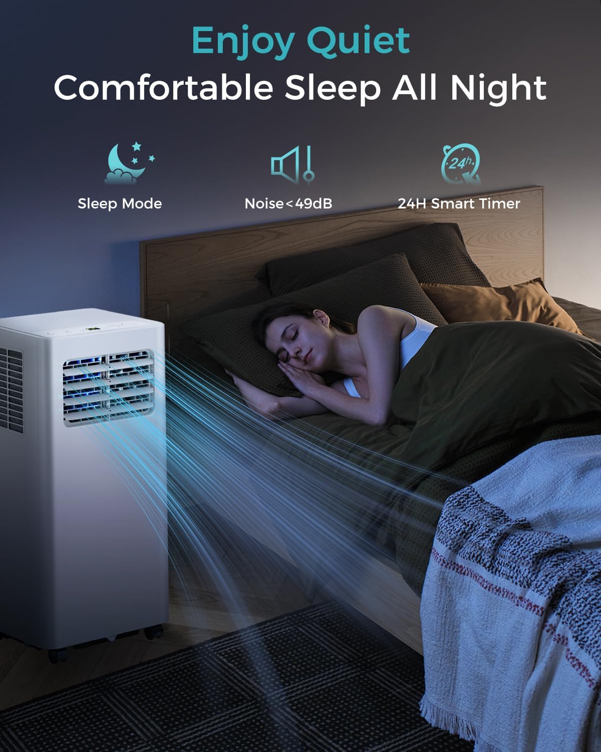 8,000 BTU Portable Air Conditioner - 3-in-1 AC Unit with Remote Control, Ultra-Quiet Cooling for Rooms up to 350 sq. ft., 24H Timer, Sleep Mode wourant