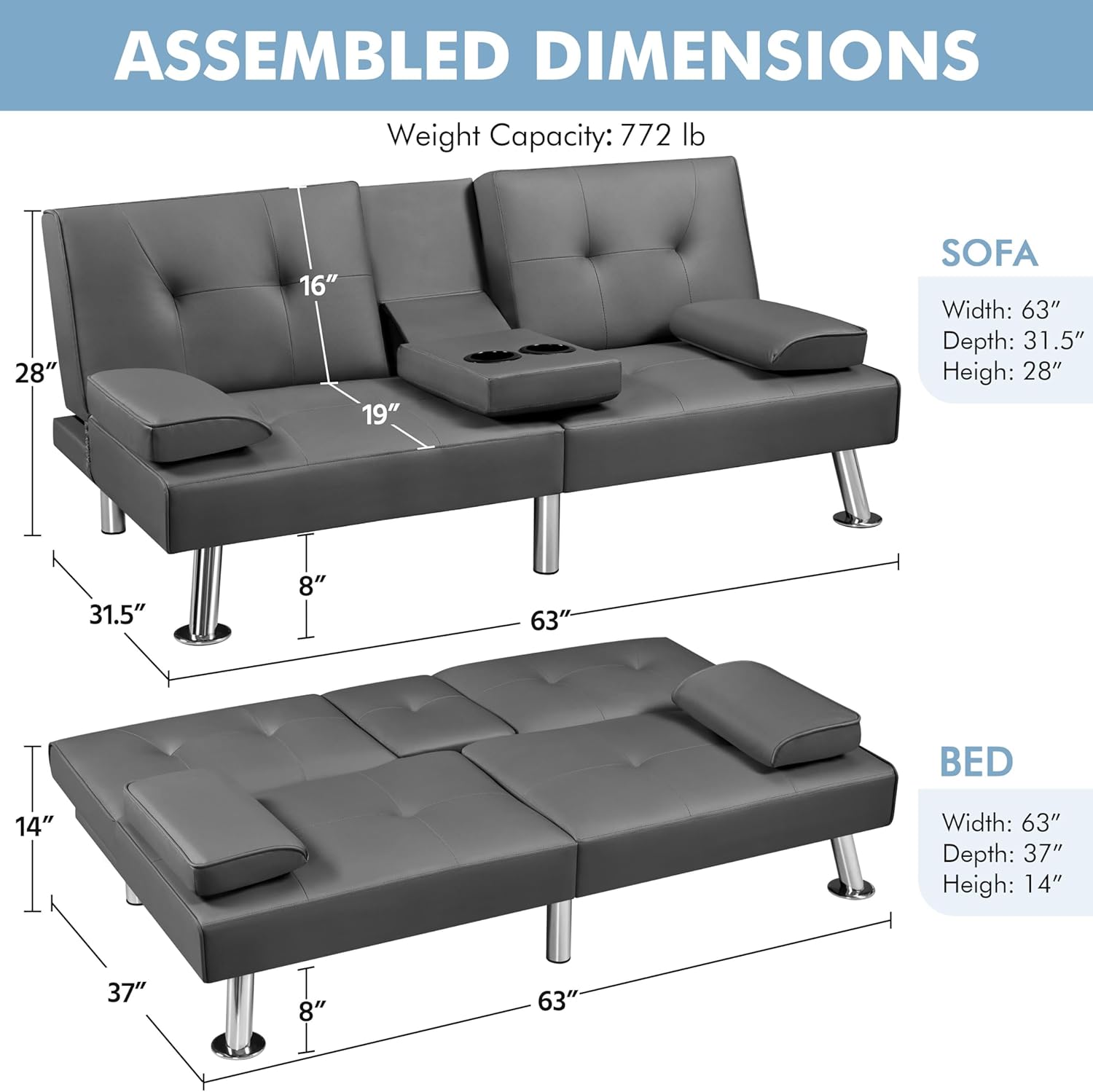 Convertible Sofa Bed Modern Imitation Leather Home Recliner Flip Double Sofa Folding Sofa Bed Guest Bed wourant