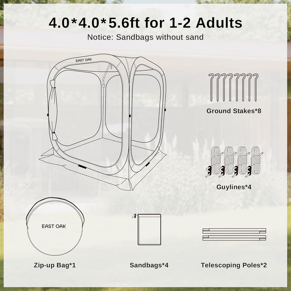 EAST OAK Screen House Tent Pop-Up, Portable Screen Room Canopy Instant Screen Tent 10 x 10 FT with Carry Bag for Patio, Backyard, Deck & Outdoor Activities, Beige wourant