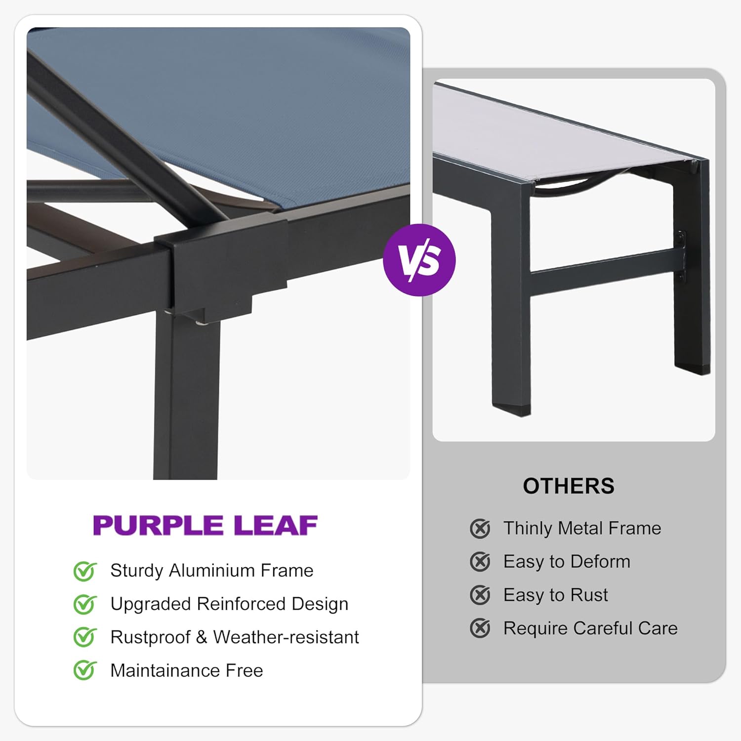 PURPLE LEAF Patio Tanning Lounge Chair Set with Face Down Hole Outdoor Aluminum Adjustable Reclining Chairs Wheels Pillows and Table for Poolside Beach Sunbathing Lounger, Beige wourant