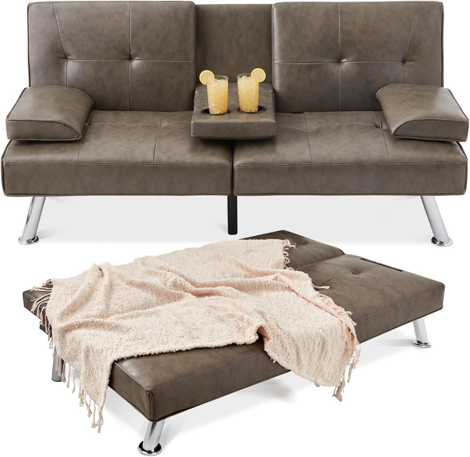 Best Choice Products Faux Leather Upholstered Modern Convertible Futon, Adjustable Folding Sofa Bed wourant