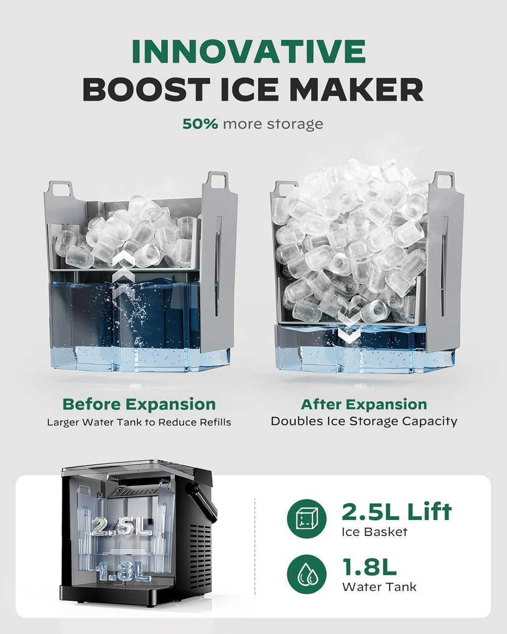 Silonn Countertop Ice Maker with Expanding Ice Basket, 9 Cubes in 6 Mins, 2.5L Ice Basket, Self-Cleaning Ice Maker with LED Touch Control, 2 Bullet Ice Sizes for Home, Kitchen, Office wourant