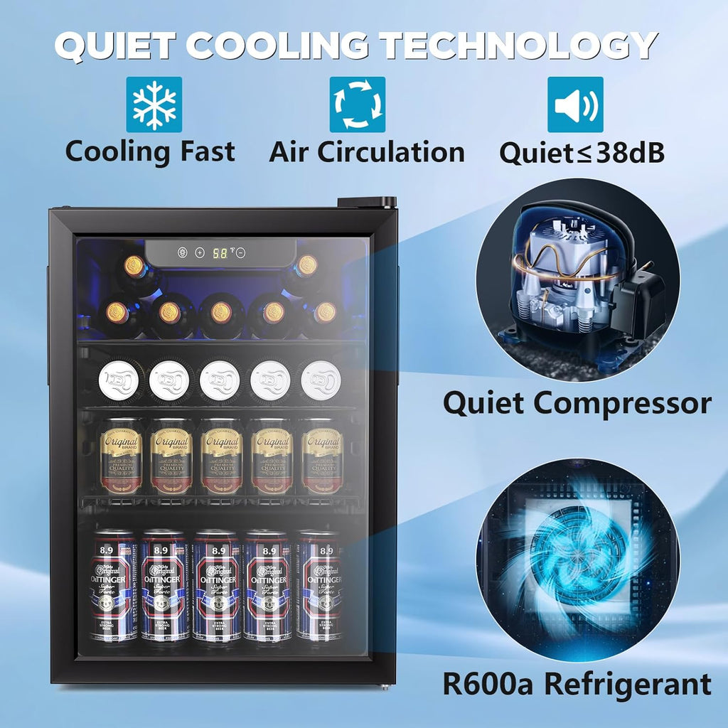 Mini Fridge 130 Can Beverage Refrigerator Cooler, 3.2 Cu.Ft Drink Fridge for Soda Wine Beer, Adjustable Temperature Control for Home Office, Black wourant