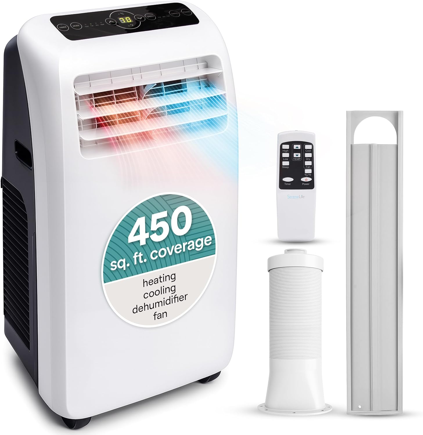 SereneLife Small Air Conditioner Portable 12,000 BTU with Built-in Dehumidifier - Portable AC Unit for Rooms up to 550 sq ft - Remote Control, Window Mount Exhaust Kit woonhhop