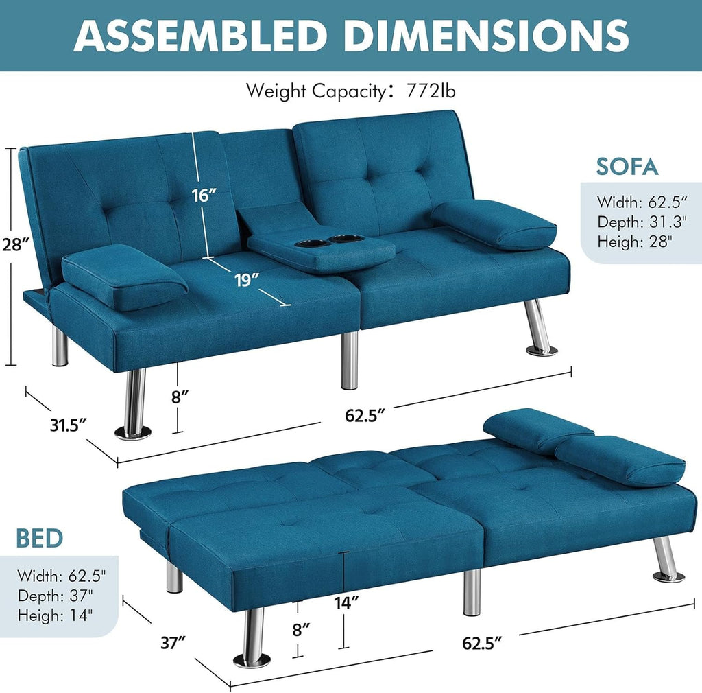 Yaheetech Convertible Sofa Bed Adjustable Couch Sleeper Modern Faux Leather Home Recliner Reversible Loveseat Folding Daybed Guest Bed, Removable Armrests, Cup Holders, 3 Angles, 772lb Capacity, Brown wourant