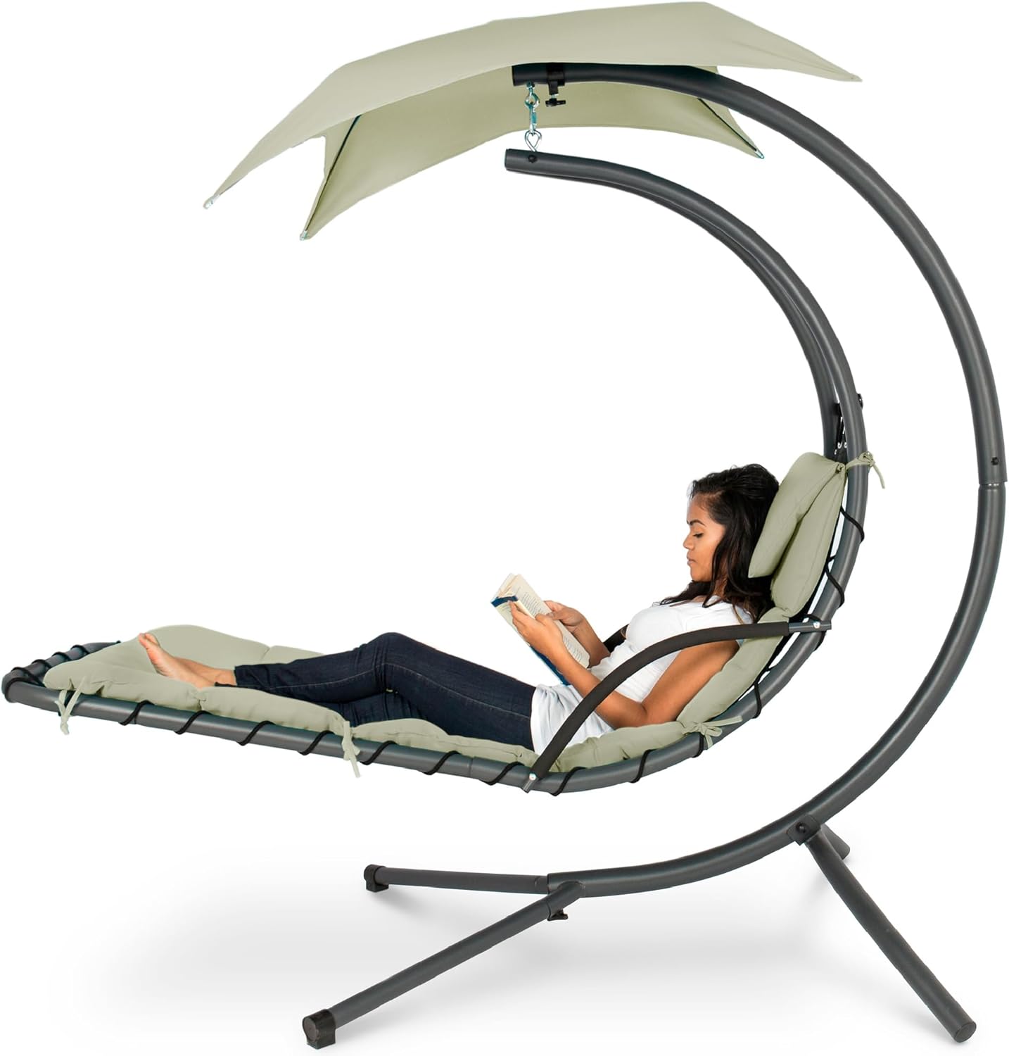 Best Choice Products Outdoor Hanging Curved Steel Chaise Lounge Chair Swing w/Built-in Pillow and Removable Canopy - Teal wourant