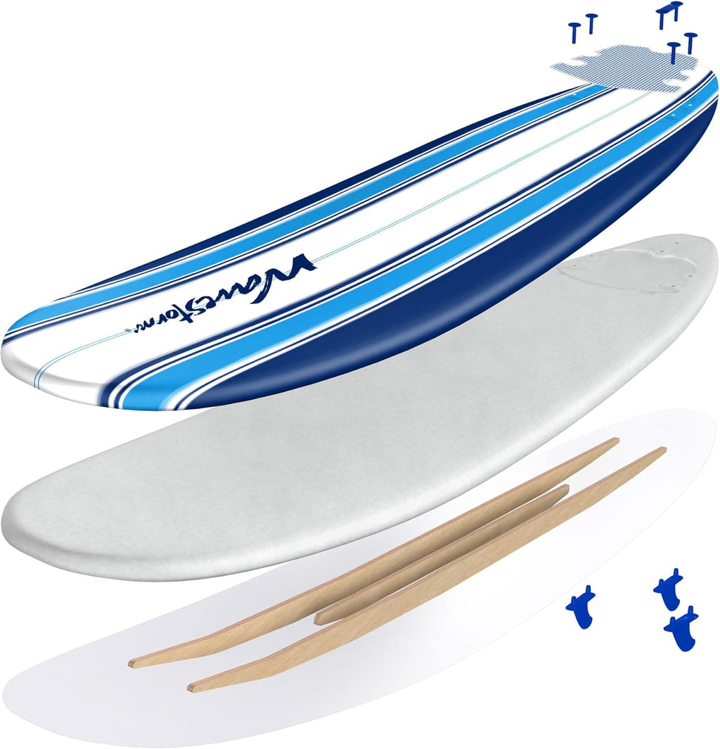 Wavestorm - Classic Soft Top Foam 7ft Surfboard Surfboard for Beginners and All Surfing Levels Complete Set Includes Leash and Multiple Fins Heat Laminated, Blue Pinline (AZ22-WSSF700-PIN) wourant