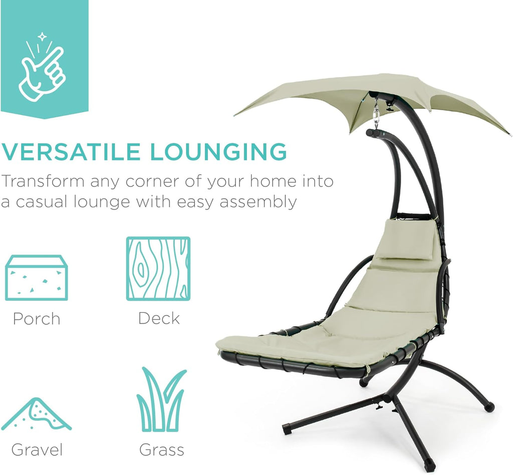 Best Choice Products Outdoor Hanging Curved Steel Chaise Lounge Chair Swing w/Built-in Pillow and Removable Canopy - Teal wourant