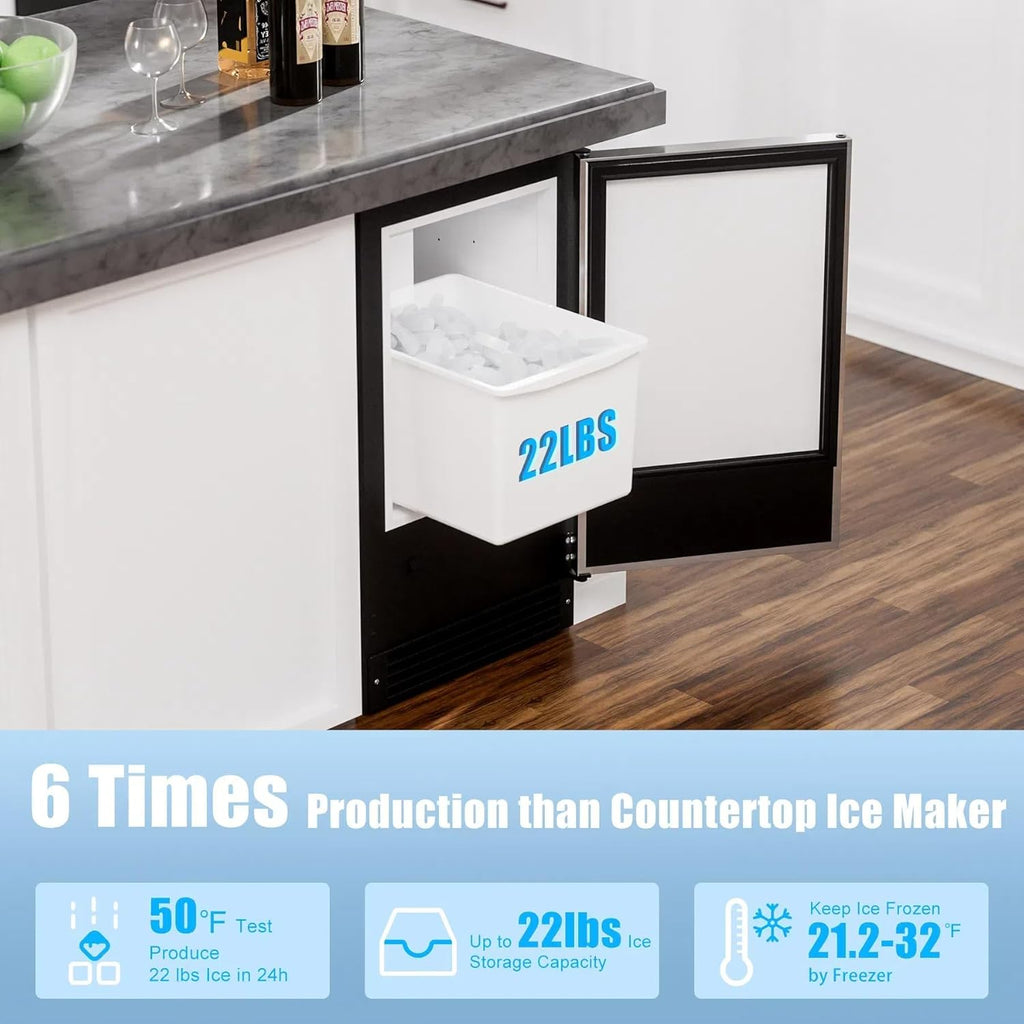 COTLIN 15" W Drainless Under Counter Ice Maker with 22LBS Storage Bin, Crescent Ice, Free Standing Built-in Ice Maker for Residential Commercial Use, No Drain Required, ETL Approved, 2025 Upgraded wourant