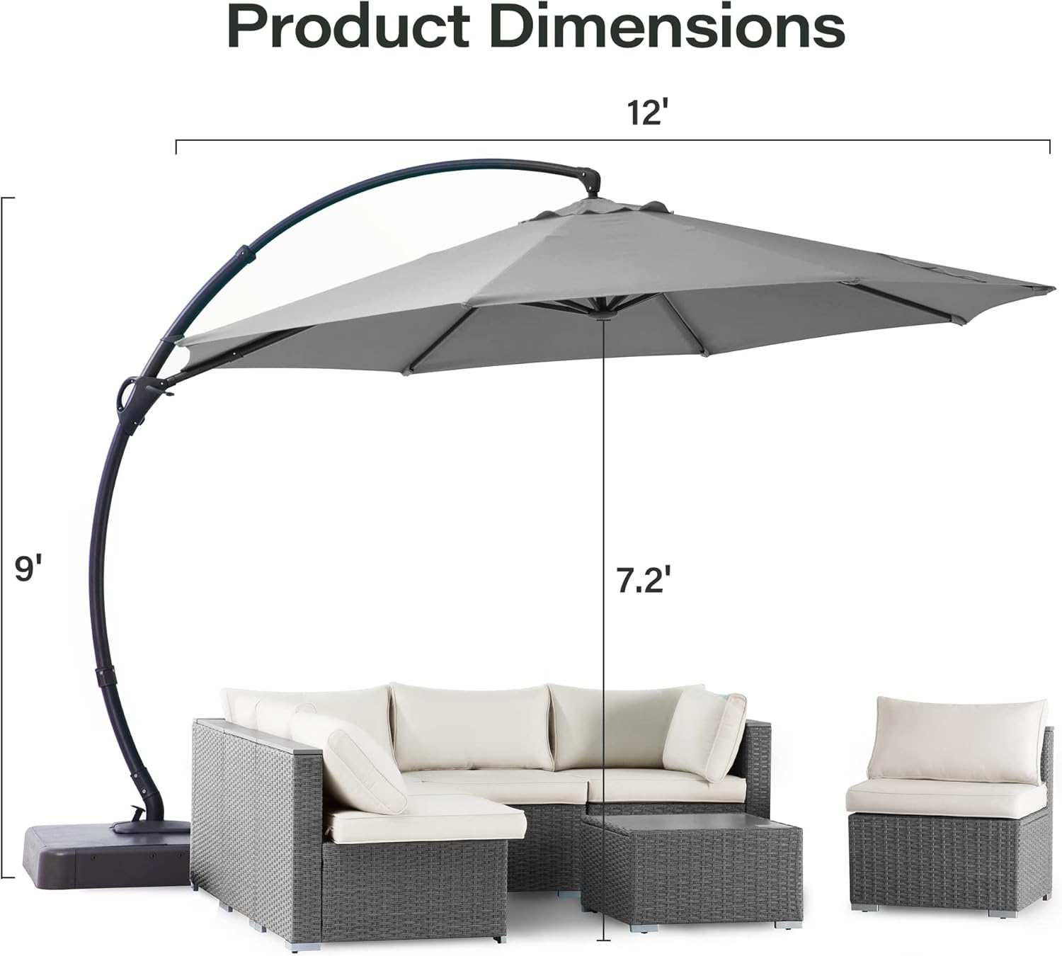 LAUSAINT HOME Outdoor Patio Umbrella with Base included, 11 FT Deluxe Curvy Cantilever Umbrella Heavy Duty Offset Hanging Umbrella with 360° Rotation for Market, Pool, Garden, Backyard, Deck (Beige) wourant