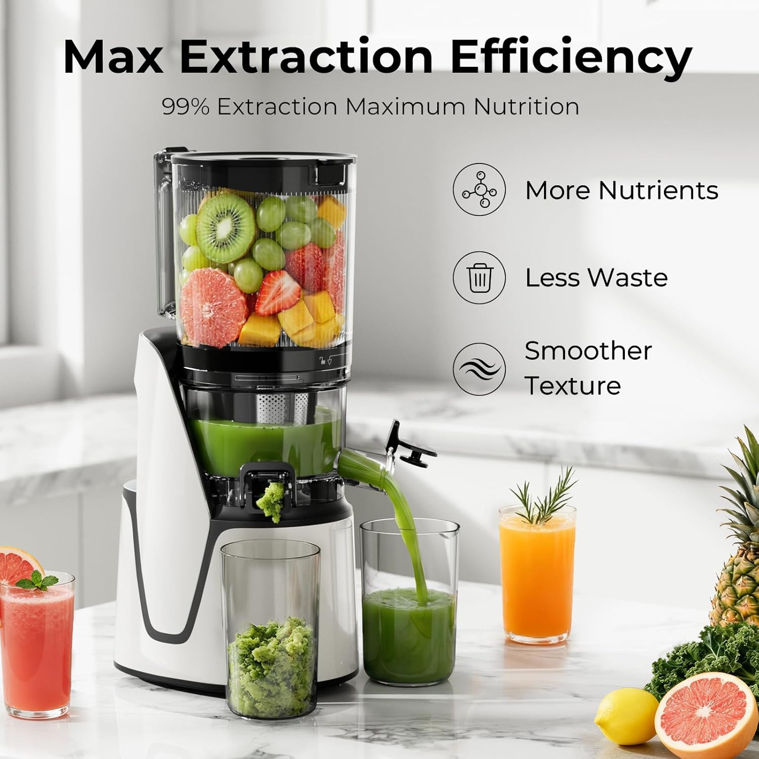 EanOruus Juicer Machines, 3 in 1 Cold Press Juicer with Extra Large Chute 100 oz Large Capacity wourant