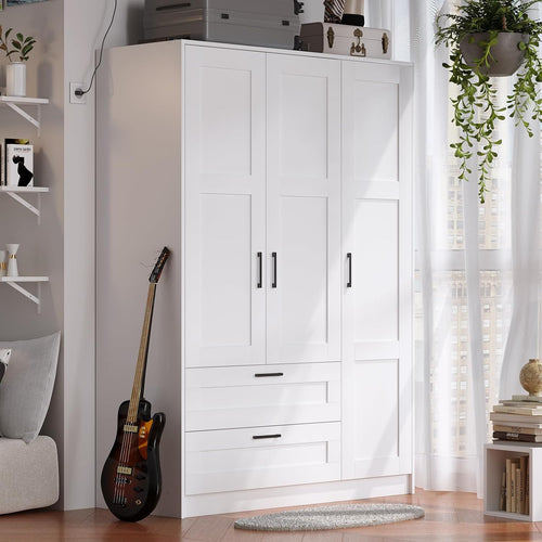 3 Doors Wooden Wardrobe Closet Armoire Bedroom Large Capacity Freestanding Armoire wourant