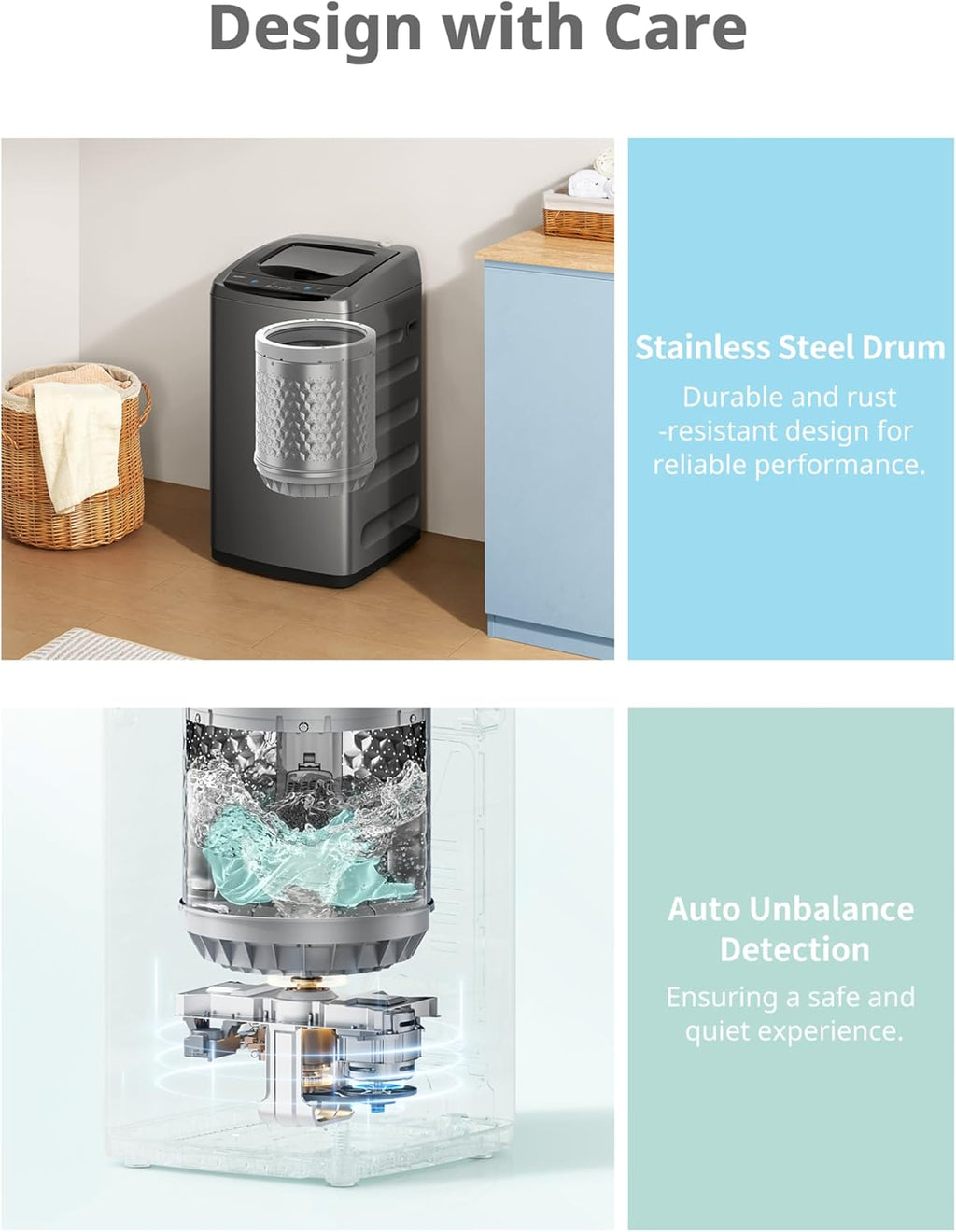 Comfee Portable Washing Machine 0.9 Cubic Feet Compact Washing Machine with LED Display 2 Built-in Drums Space Saving Fully Automatic Washing Machine wourant
