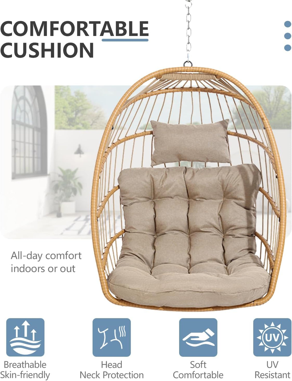 SWITTE Egg Chair Outdoor Indoor Wicker Hanging Egg Swing Chair 350lbs Capacity for Patio wourant