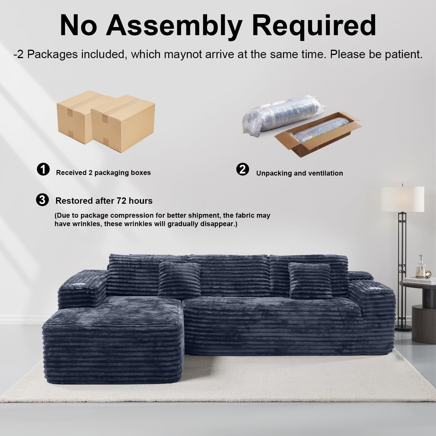 Cloud Sectional Couch with L-Shape Chaise, Modern Modular Sofa with Deep Seat, Built-in Cup Holder & Storage Pocket for Living Room Bedroom, No Assembly Required (Dark Gray, Left Sitting Chaise) wourant