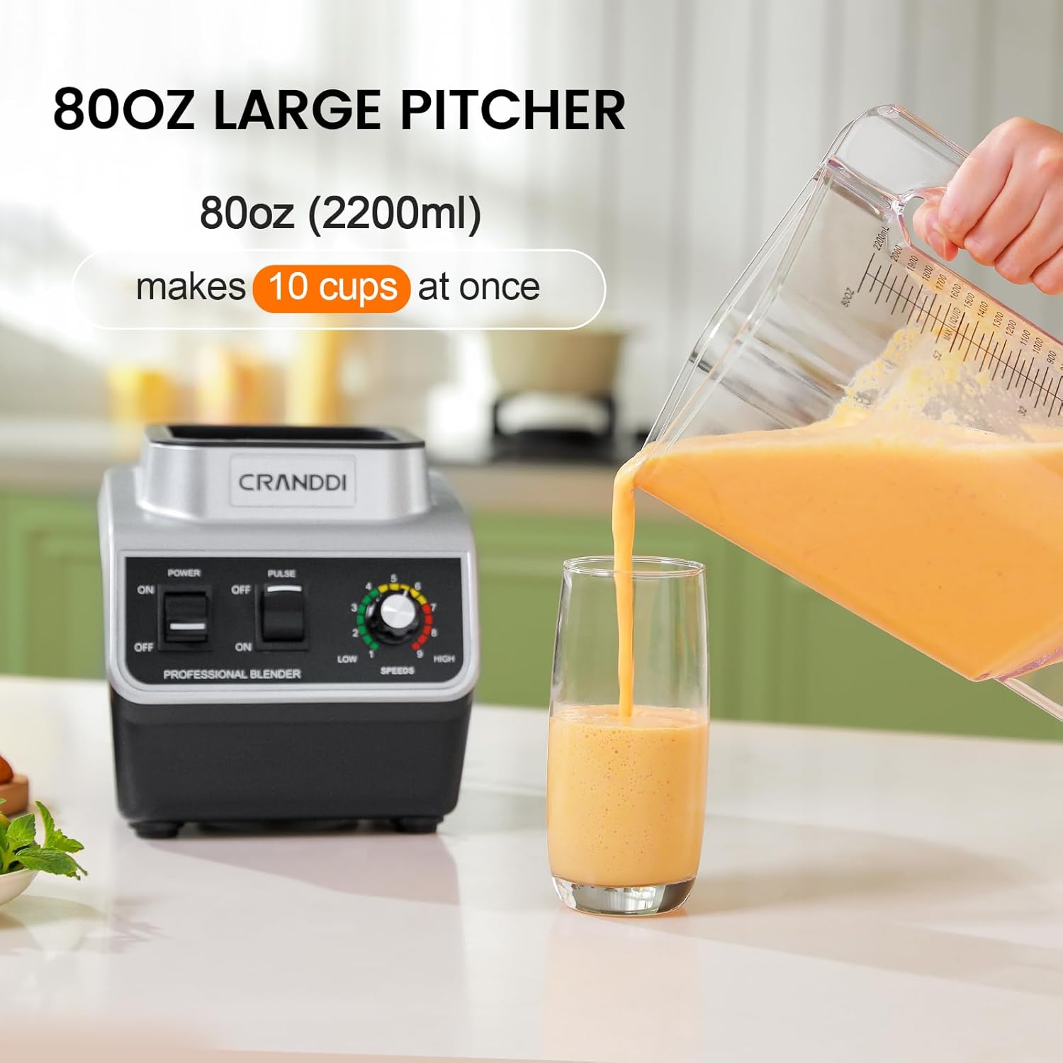 CRANDDI Professional Commercial Blender, Max 1500W, 80oz Pitcher, Powerful Blender wourant