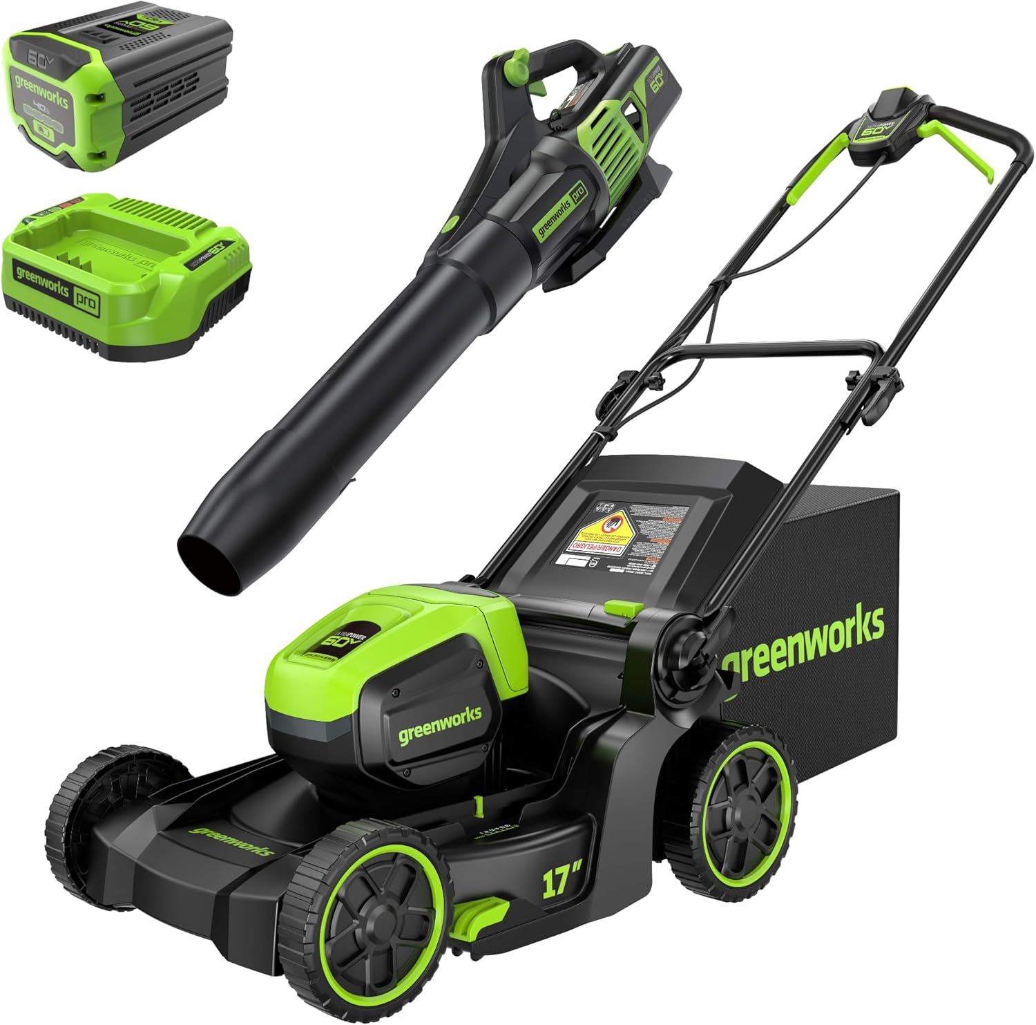 Greenworks 60V 17" Brushless Cordless Push Lawn Mower 2-in-1 Mulching/Bagging 4.0Ah Battery wourant