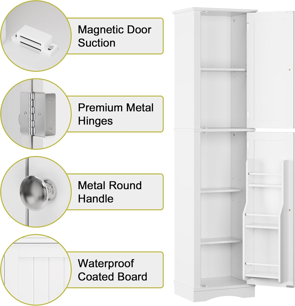Tall Pantry Cabinet, Freestanding Storage Cabinet, Wooden Kitchen Pantry with 4 Doors and 5 Shelves, 72" Floor Cabinet Organizer wourant