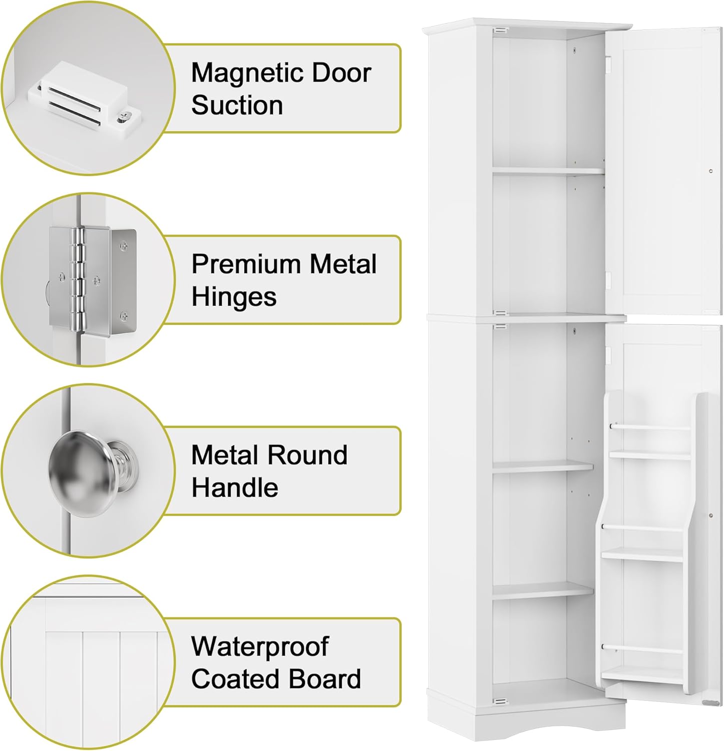 Tall Pantry Cabinet, Freestanding Storage Cabinet, Wooden Kitchen Pantry with 4 Doors and 5 Shelves, 72" Floor Cabinet Organizer wourant