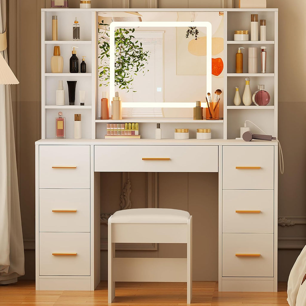 ANWBROAD Vanity Desk Table with Lighted Mirror 39.4 Girls Makeup Vanity wourant