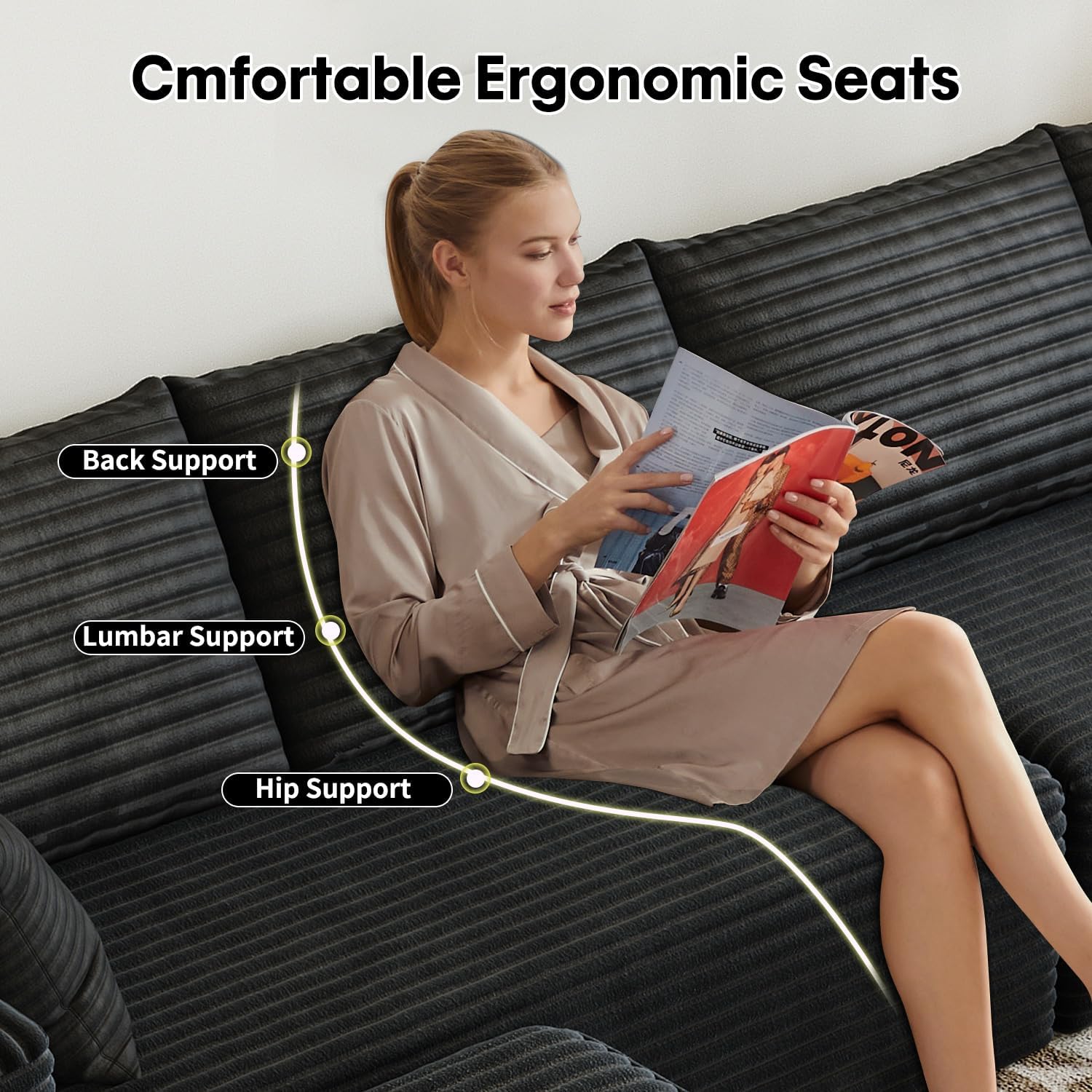 107.5 inch Cloud Modular Sectional Sofa with L-Shaped Chaise Lounge, Modern Minimalist Upholstered Sofa Deep Seating Corner Sofa wourant