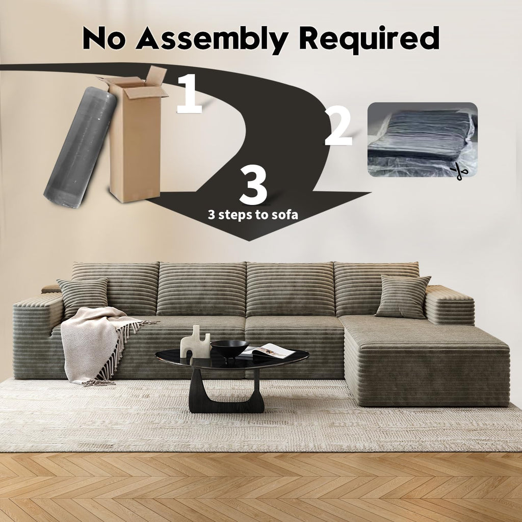 107.5 inch Cloud Modular Sectional Sofa with L-Shaped Chaise Lounge, Modern Minimalist Upholstered Sofa Deep Seating Corner Sofa wourant