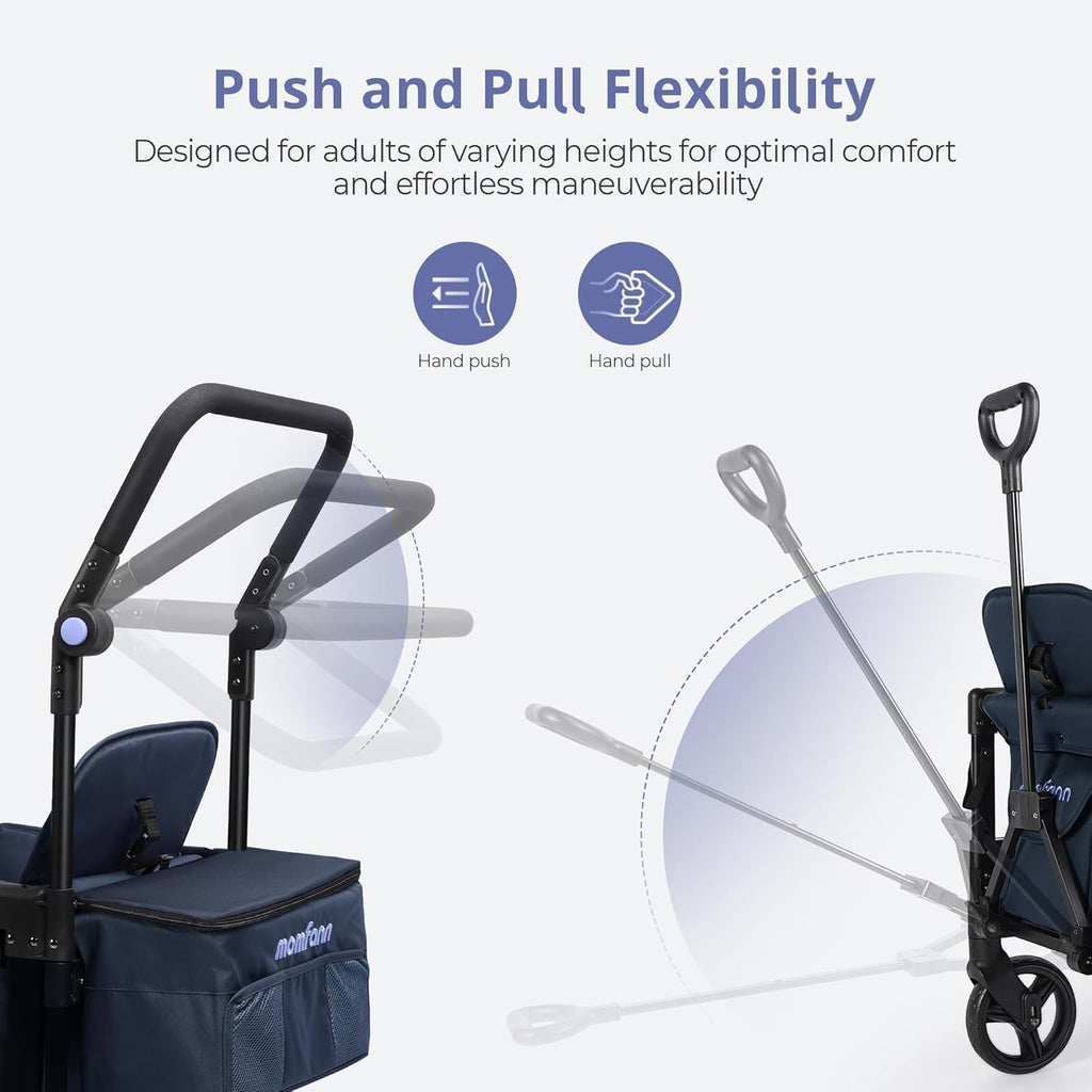 Stroller Wagon for Kids, Wagon Stroller Toddlers 2 Seaters, All-Terrain Baby Wagon Outdoor with Canopy, Parent Organizer, Adjustable Handle & Pull Bar for Infants and Toddlers, Gray wourant