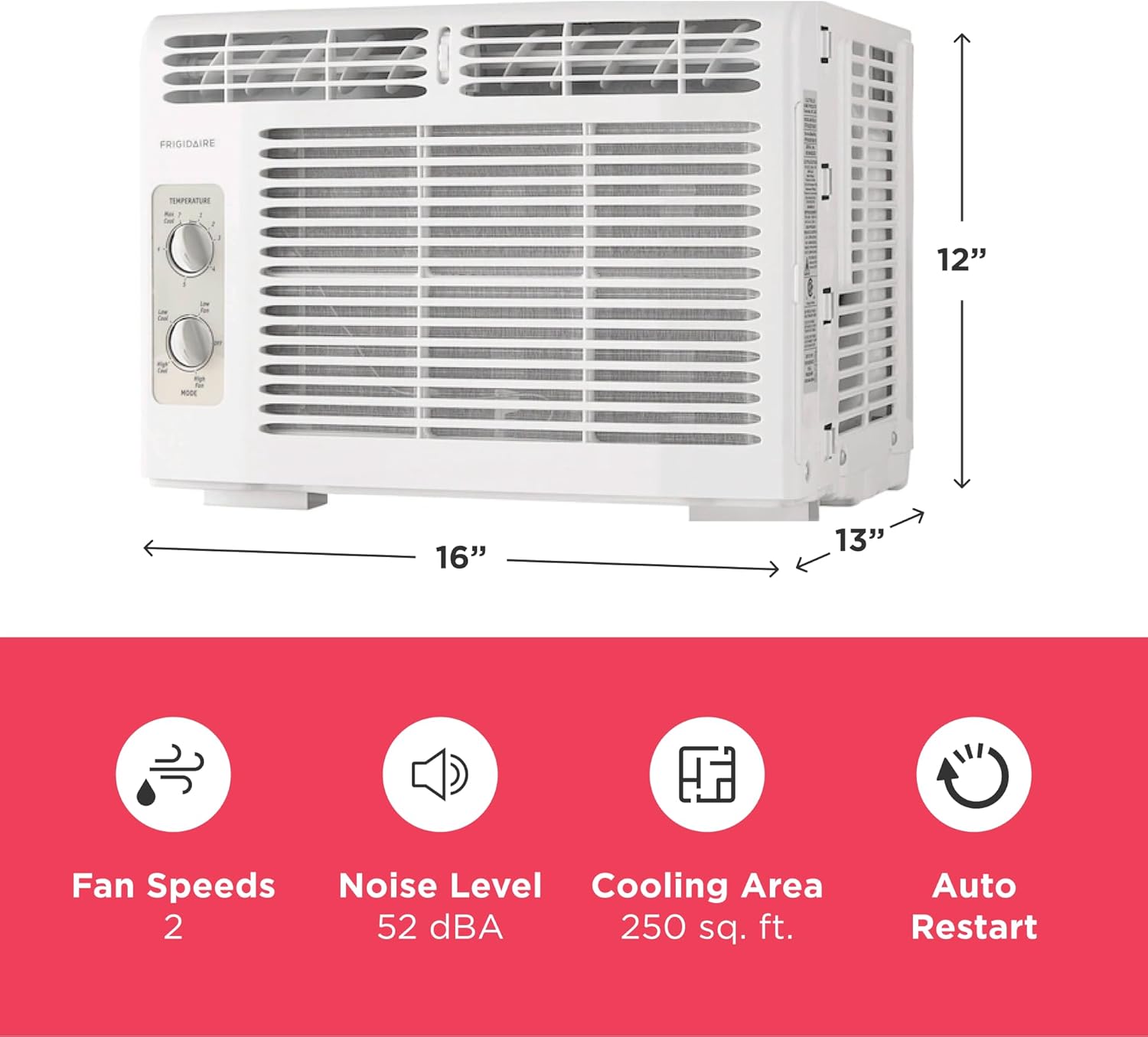 Frigidaire 5,000 BTU Window Air Conditioner with Remote Control, Cools Up to 150 Sq. Ft., Quiet Operation, Eco Mode, 3 Fan Speeds, Auto Restart, White wourant