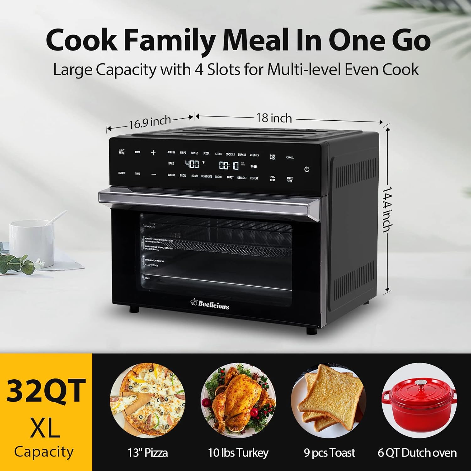 Beelicious 32QT Extra Large Air Fryer Toaster Oven Combo with Rotisserie and Dehydrator wourant