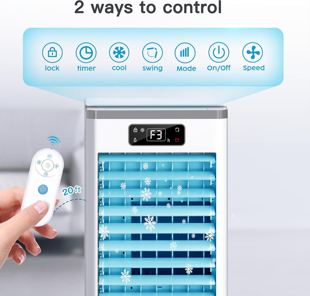 Windowless Portable Air Conditioners, Evaporative Air Cooler w/3 Modes & 3 Speeds, 12H Timer for Smart Auto-off, 2-Gal Tank for 20H Cooling,16FT Remote,No Hose Needed,46db Swamp Cooler wourant