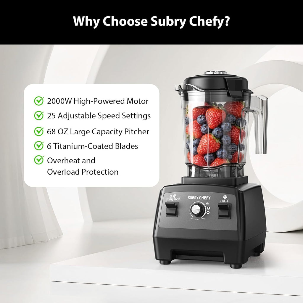Countertop Blender Pro 2000W, Professional High Speed Blender 68 oz, Heavy Duty Kitchen Mixer wourant