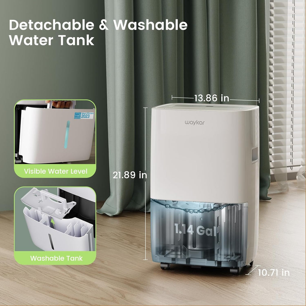 Waykar 2000 Sq. Ft Dehumidifier for Home and Basements, with Auto or Manual Drainage, 0.66 Gallon Water Tank Capacity wourant