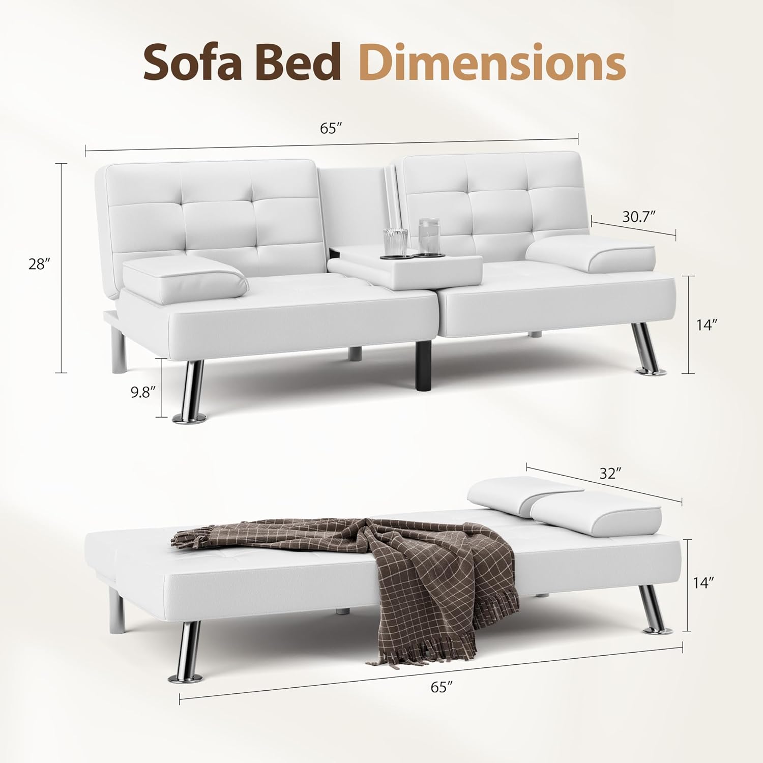 Shahoo Convertible Folding Futon Sofa Bed Sleeper Couch for Living Room Faux Leather wourant