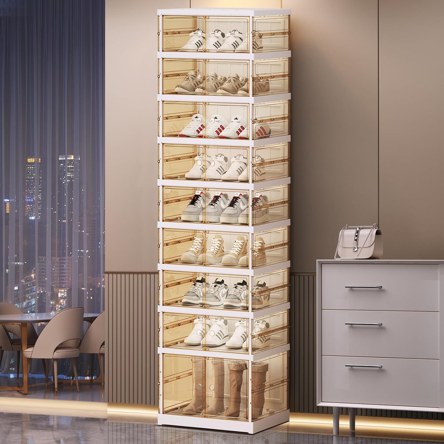 Collapsible Shoe Rack Organizer Shoe Cabinet with Doors Large Plastic Folding Shoe Cabinet wourant