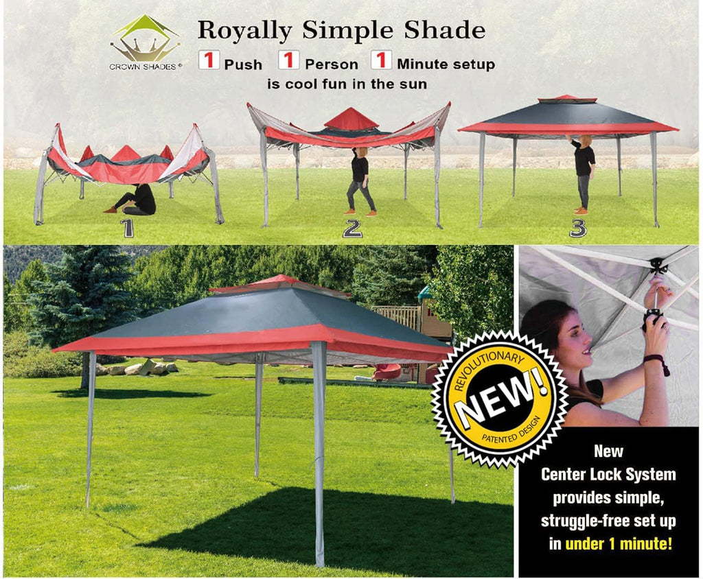 CROWN SHADES 13x13 Pop Up Gazebo, Canopy Tent, Gazebos on Clearance - Outdoor Gazebo for Backyard & Patio Furniture - Carpa Pop Up Tent with Wheeled STO-N-Go Cover Bag (White) wourant