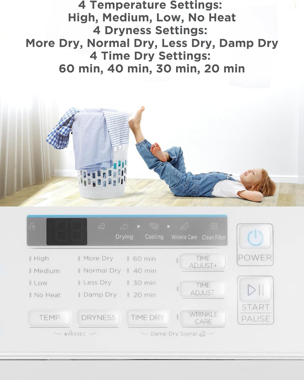 Compact Clothes Dryer, 1.5 Cu. Ft. 850W Electric Dryer, 120V Vented Portable Dryer with Stainless Steel Drum, for 5.5 lbs. of clothing for Standard Wall Outlet wourant