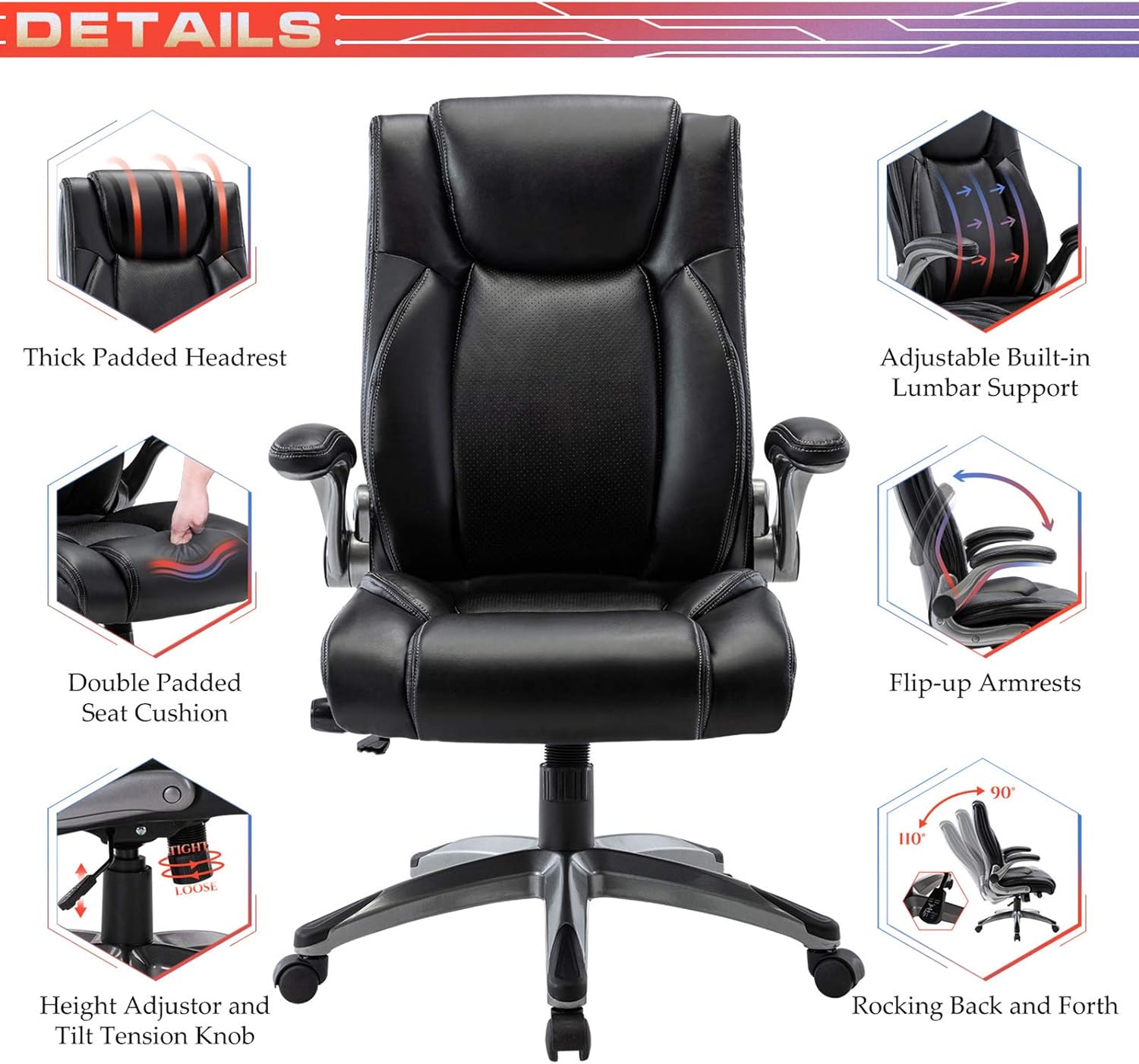 Executive Office Chair Computer Desk Chair Swivel Home Office Chair Upgraded Casters wourant