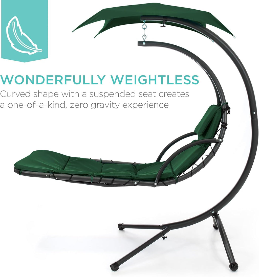 Best Choice Products Outdoor Hanging Curved Steel Chaise Lounge Chair Swing w/Built-in Pillow and Removable Canopy - Charcoal Gray wourant