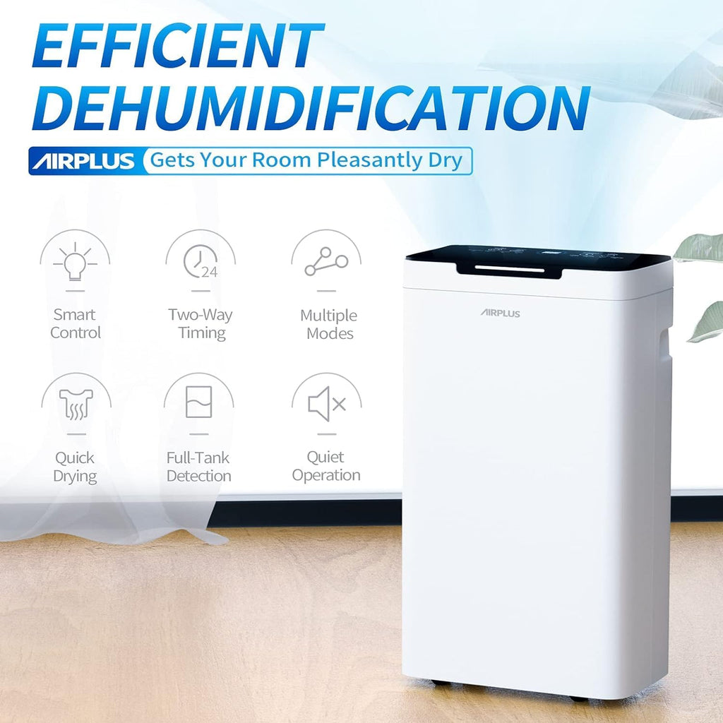 AIRPLUS 1,500 Sq. Ft Dehumidifier for Basement, 30 Pints Powerful Dehumidifier for Home, Large Rooms, Bedrooms, Sufficient Capacity Water Tank with Drain Hose (AP1907) wourant