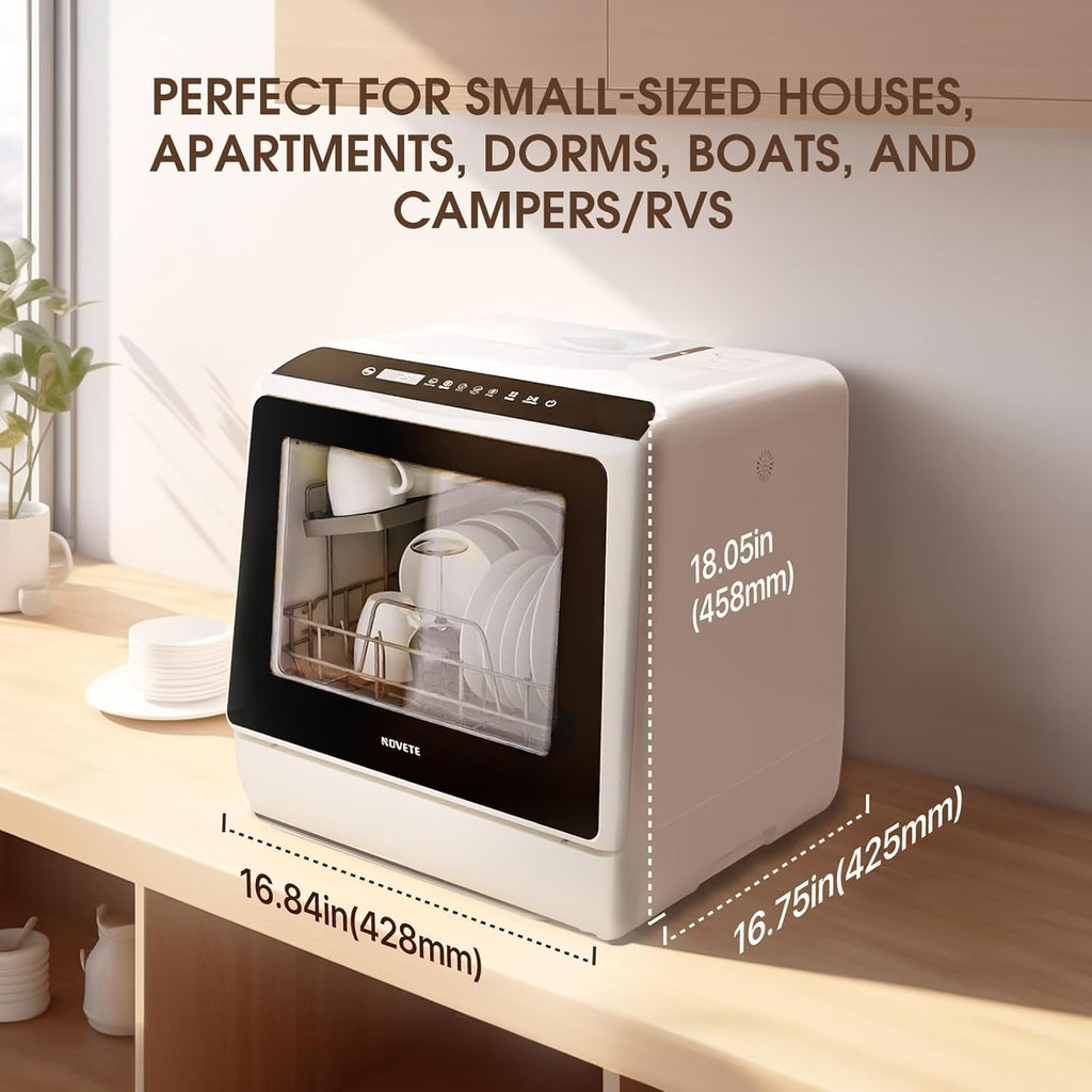 NOVETE Portable Countertop Dishwashers, Compact Dishwashers with 5L Built-in Water Tank & Inlet Hose wourant