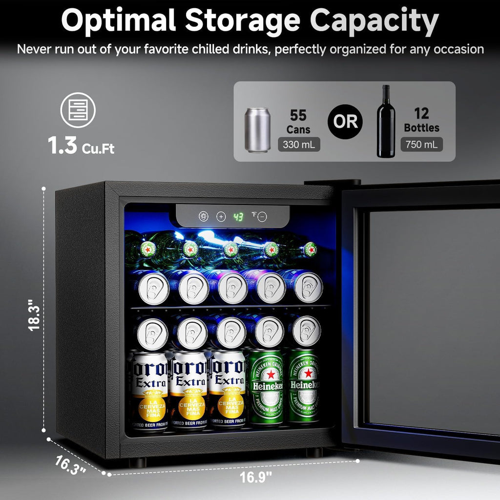 Beverage Refrigerator Cooler - 126 Can Mini Fridge Glass Door for Drinks Soda Beer Wine - Small Refrigerator for Office Bedroom Home Bar, 4 Adjustable Shelves, 3.2 Cu.Ft, Silver wourant