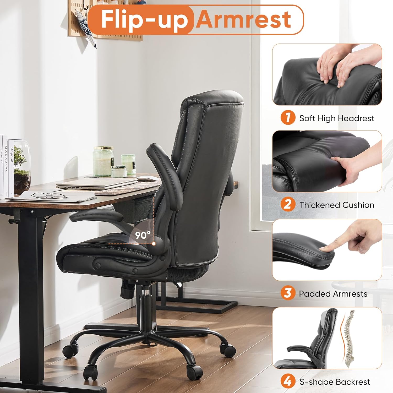 Ergonomic Office Chair Heavy Duty Work Desk Chair Adjustable Swivel Rolling Chair with Wheels wourant