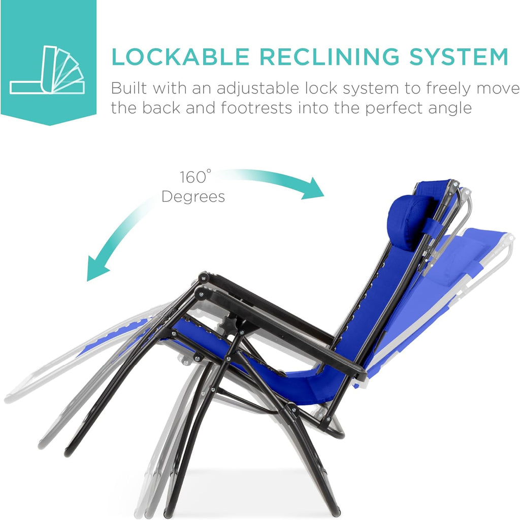 Best Choice Products Folding Zero Gravity Outdoor Recliner Patio Lounge Chair w/Adjustable Canopy Shade, Headrest, Side Accessory Tray, Textilene Mesh - Peacock Blue wourant