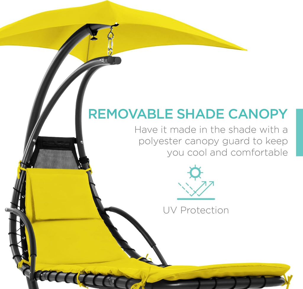 Best Choice Products Outdoor Hanging Curved Steel Chaise Lounge Chair Swing w/Built-in Pillow and Removable Canopy - Teal wourant
