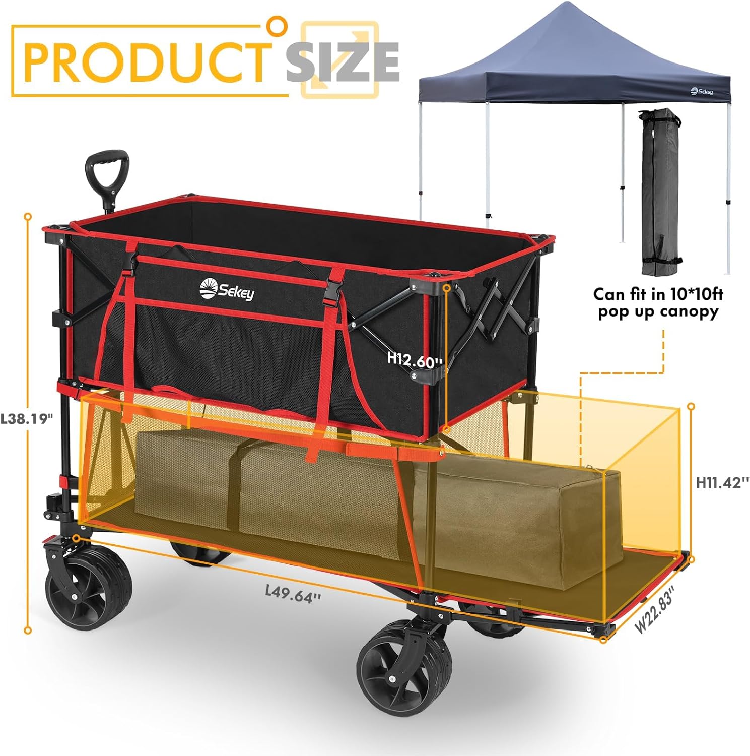 400L Large Capacity Folding Double Decker Wagon with Brakes, 50" Extra Long Extender Cart, 500lbs Heavy Duty Collapsible Wagons wourant