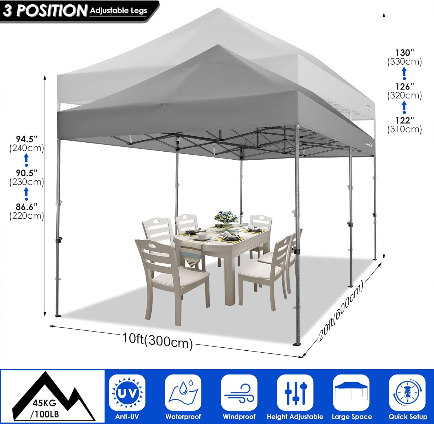 COBIZI 10x20 Heavy Duty Pop up Canopy Tent with 6 sidewalls Easy Up Commercial Outdoor Canopy Wedding Party Tents for Parties All Season Wind & Waterproof Gazebo with Roller Bag,Black(Frame Thickened) wourant