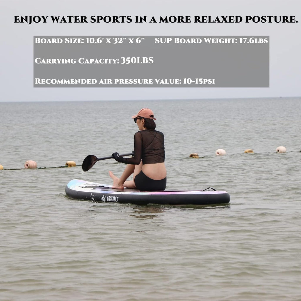 Inflatable wide SUP board with SUP carrying bag, hand pump, 10L waterproof bag and adjustable paddle wourant