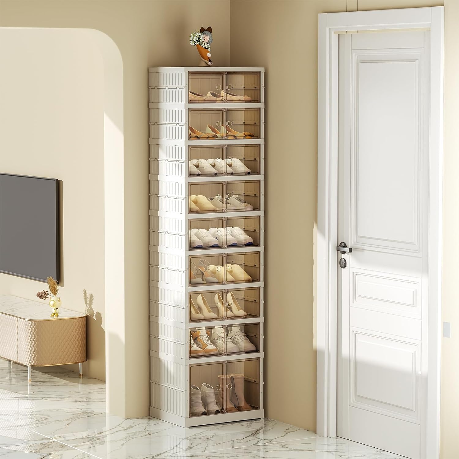 Foldable Shoe Rack Storage Rack 9-Tier - 36 Double Foldable Shoe Cabinet with Doors wourant